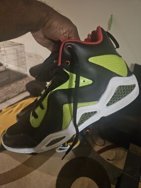 Reebok Men’s Black Neon Green Athletic Shoes with Red Trim